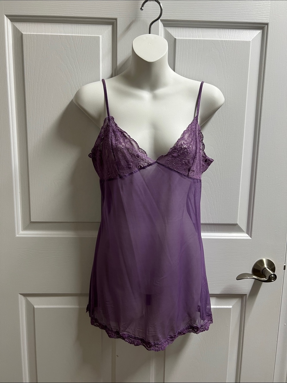 Victoria's Secret lilac Purple Lace Sheer Chemise lingerie medium M